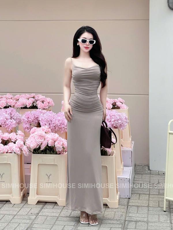 (SIMI HOUSE) VÁY BODY HAI DÂY LADONG NHÚN SƯỜN / Váy sang chảnh thiết kế 2s basic Dress 2025 4