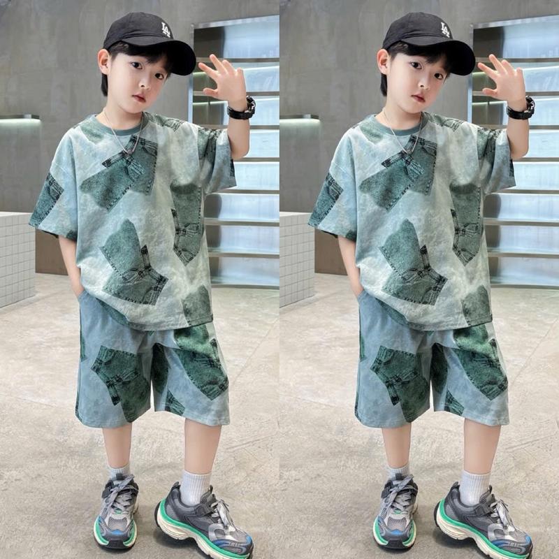 Bộ Set Thể Thao Bé Trai Chất Thun Hàn A4 Rách Xanh  (15kg---25kg)