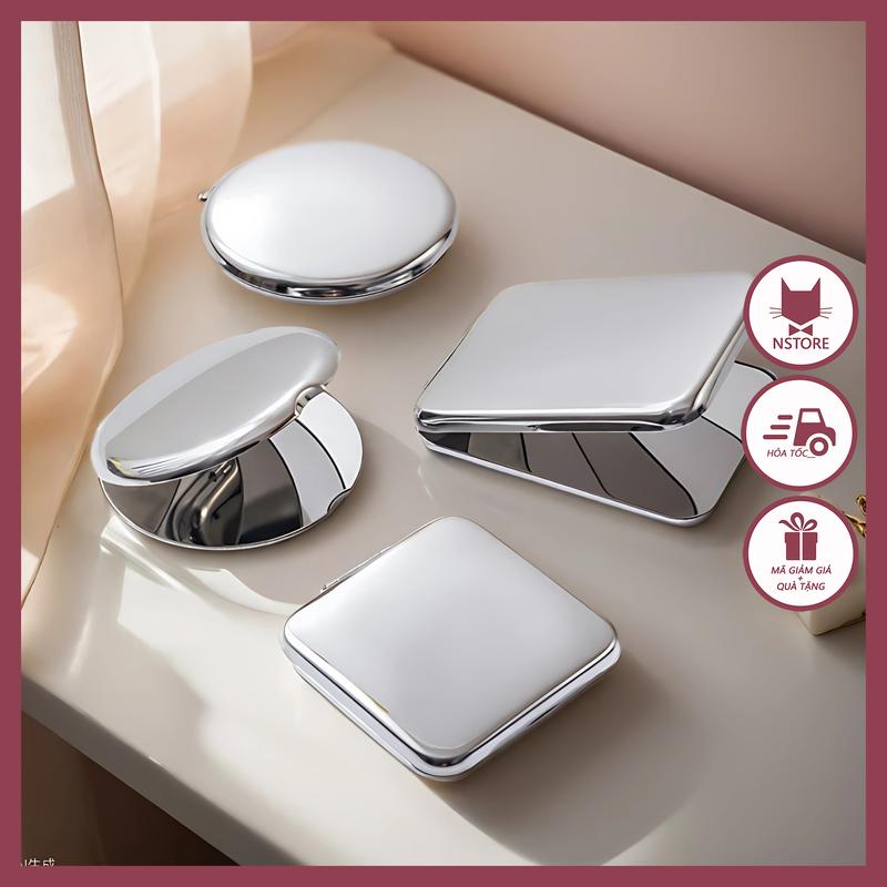 Gương Mini Bỏ Túi Nhỏ Gọn Vỏ Hợp Kim Sáng Bóng Sang Trọng 2 Mặt Gương 1X