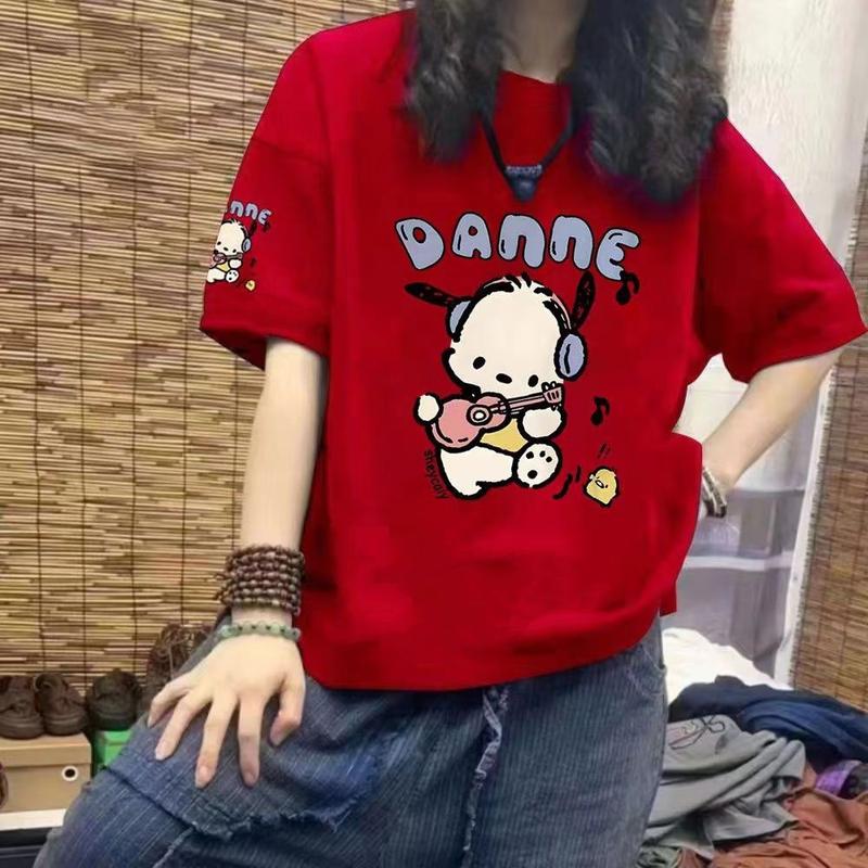 Áo Thun Cotton ngắn Tay Phong Cách Hàn Quốc, Dáng Rộng Vừa Vặn, Thiết Kế Hoạt Hình, Thời Trang Mùa Hè, Dễ Phối Đồ, Có Thể Mặc Ngoài Trời, Phong Cách Thường Ngày 3