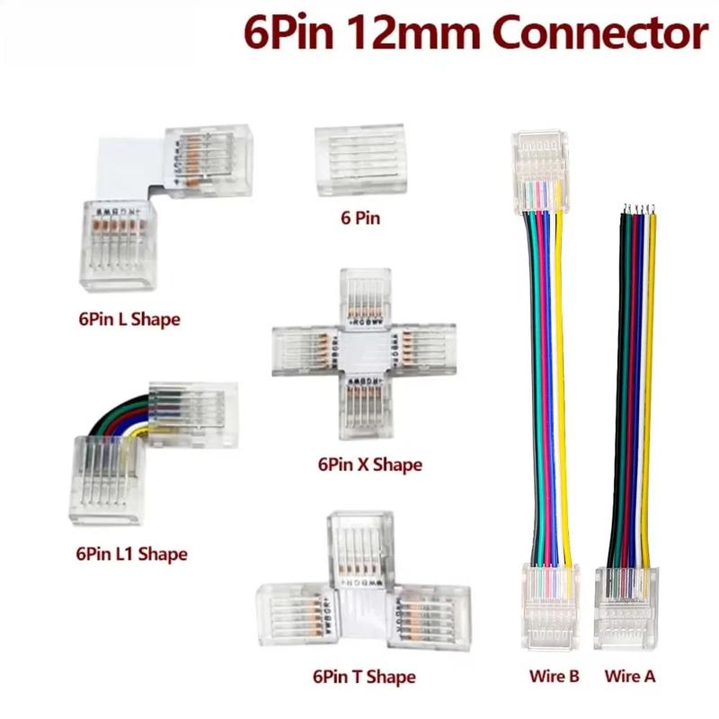 5PCS/lot 12mm 6PIN L/L1 Shape Free Soldering Wire Terminal Connector for 5IN1 RGB+CCT RGB+CW LED Strip Light 6 PIN Connector 0