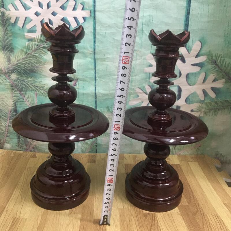 Cặp chân đèn gỗ cao 34cm màu nâu thờ cúng cao cấp 1