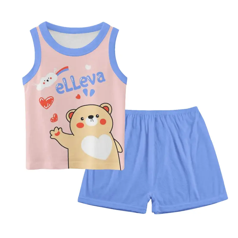 AKS Setelan Singlet Anak Laki laki dan Perempuan Set Tanpa Lengan Bayi Cewek dan Cowok Unisex Import usia 0 4 tahun Kualitas Premium Motif Karakter Lucu Baju Harian Kutung Lekbong 7057 Blue Katun 1