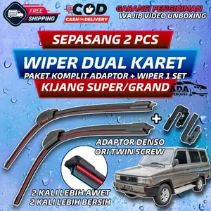 Paket Komplit Wiper Kijang Super Grand + Adaptor 1 Set Dual Karet Tinggal Pasang Frameless Double Blade Wiper Mobil Toyota Kijang Super Grand