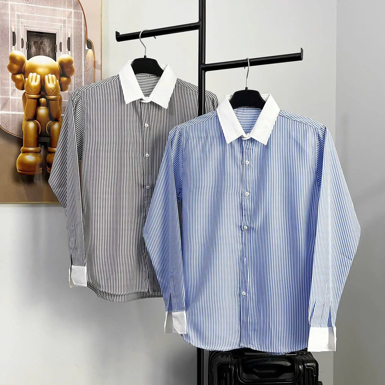 Áo sơ mi nam tay DÀI vải lụa KATE cao cấp in họa tiết SỌC mẫu mới giá rẻ Menswear Đen Nhung