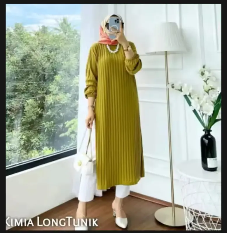 LONG TUNIK BAHAN KNIT HORNET TEBAL MELAT LENGAN PANJANG KARET 6