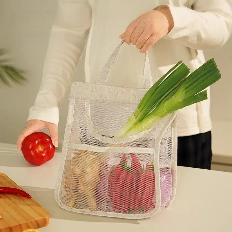 Wall Mounted Mesh Storage Bag, 1 Count Portable Design Garlic Ginger Onion Storage Bag, Hanging Fruits and Vegetables Storage Bag for Home Kitchen, Organiser 1