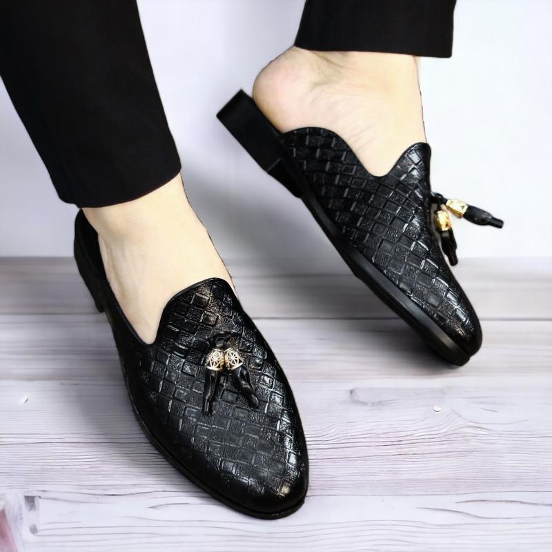 Giày sục nam công sở cao cấp, giày lười xục da pu đế Cao Su in họa tiết vân caro, gắn chuông vàng trang trí  RUNO G2 đủ size 37-43 Cao Su Hoa DéP