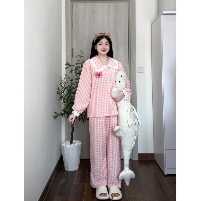XẢ KHO NGHỈ BÁN Bộ đồ ngủ nữ kiểu đũi xốp cotton họa tiết viền ren dáng dài 12 màu pastel Kozoda BN13 - Women, Kem