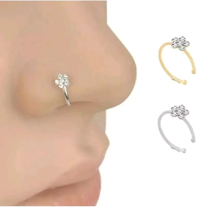 1PCS Anting Hidung  NoseStud Nostril Ring Hoop 5Flower Stainless Steel Perempuan