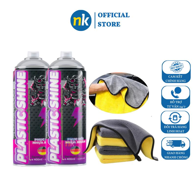 [Tặng Khăn Vàng] Combo 2 xịt phục hồi nhựa nhám, nhựa đen, dưỡng đen dàn nhám Sprayking Plastic Shine 400ml, dàn áo phai màu, bạc màu Sơn