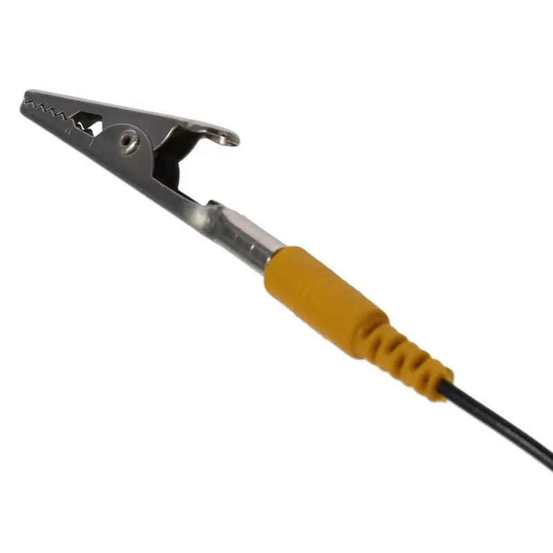 Cáp nối đất chống tĩnh điện PU, Dây Cuộn Dây 2mm 180cm / 71 ", Dây dài, Polyurethane, Màu đen, với kẹp cá sấu đôi, Kiểu móng vuốt 7
