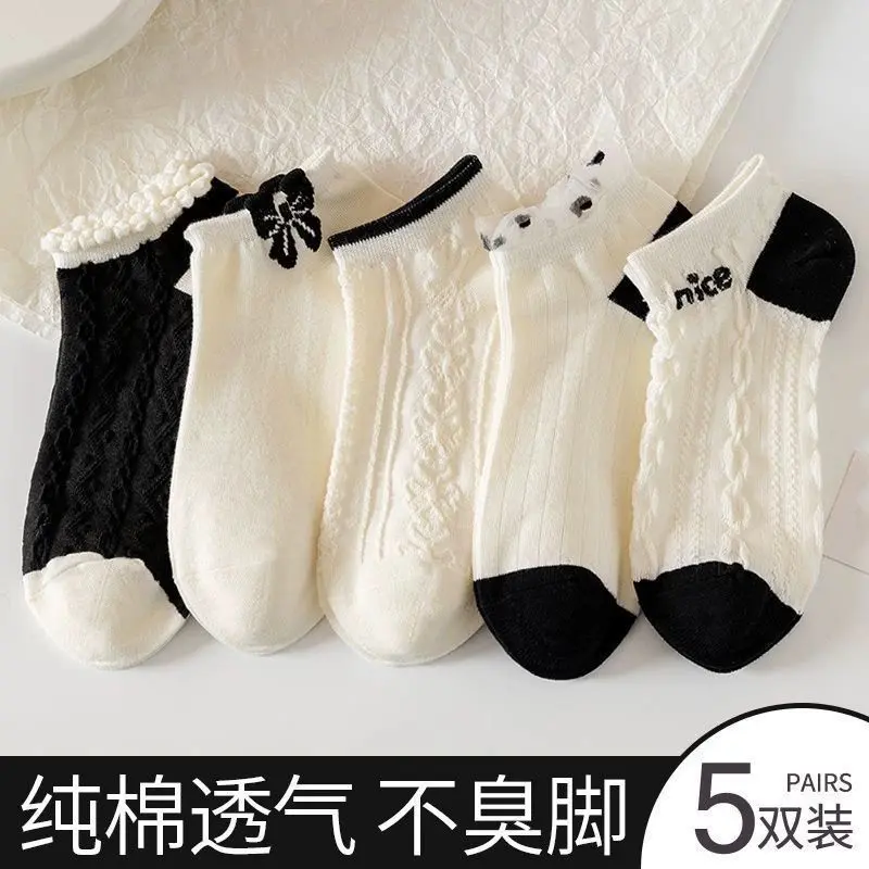 Tất Ren JK, Màu Đen Và Trắng, Dành Cho Nữ, Mỏng Mùa Xuân Và Mùa Hè, Hợp Xu hướng Và Dễ Phối Đồ, Phong Cách Nhật Bản, Thích Hợp Cho Đại Học, Thấm Hút Mồ Hôi Và Thoáng Khí
