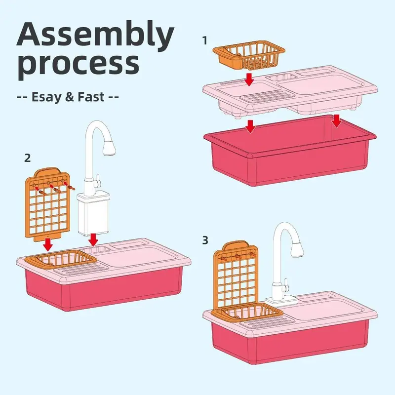 Pretend Play Kitchen Sink Toy, 1 Set Dish Rack & Play Cutting Food, Kitchen Utensils Role Playing Toys, Creative Birthday Gifts 6