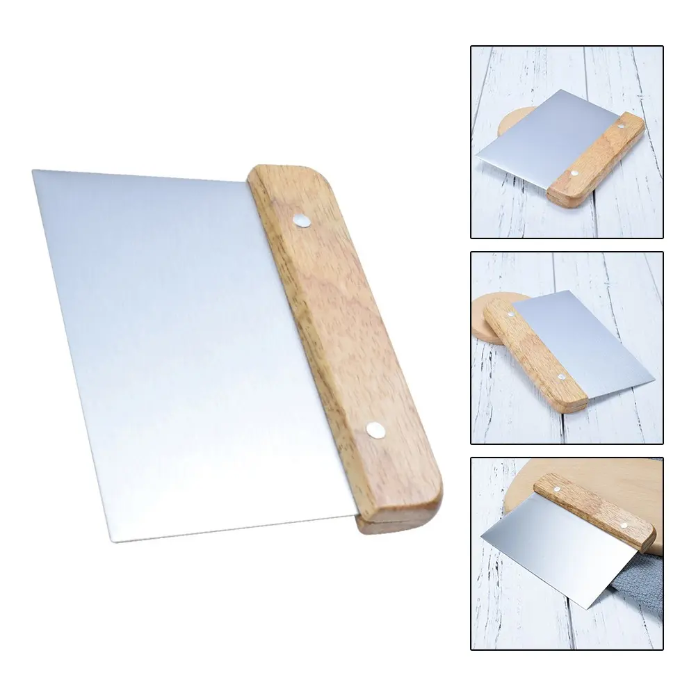 Stainless Steel Hand Rolling Dough Cutter Cream Spatula Baking Wooden Handle