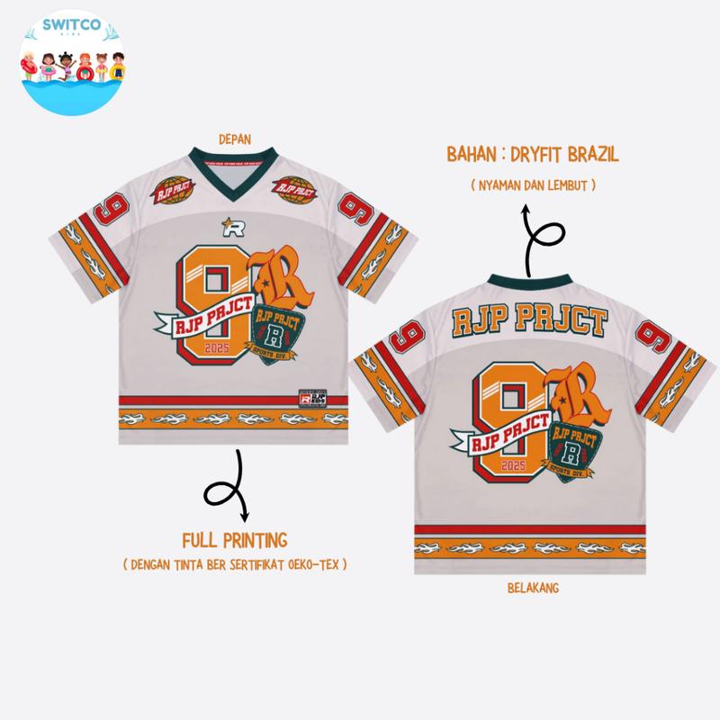 SWITCO | Kaos Jersey Anak Number 99 Laki Laki Bahan DryFit Brazil Full Printing Casual Rugby Retro Streetwear Vintage Hockey Perempuan 1