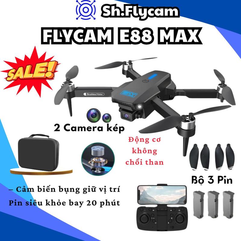 Máy bay điều khiển từ xa E88 Max, Flycam giá rẻ, Flaycam Cảm Biến Chống Va Chạm, Drone mini
