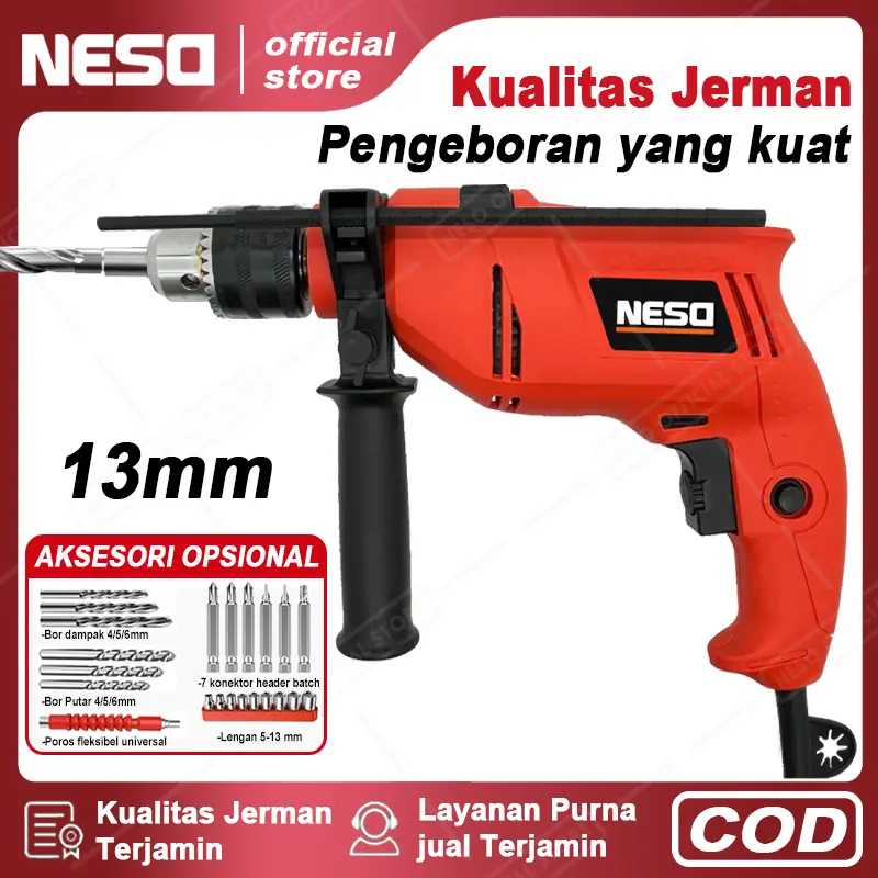 NESO German Tool Mesin Bor 13mm Listrik Impact Drill Electric Drill Bolak Balik Bor beton Bor besi