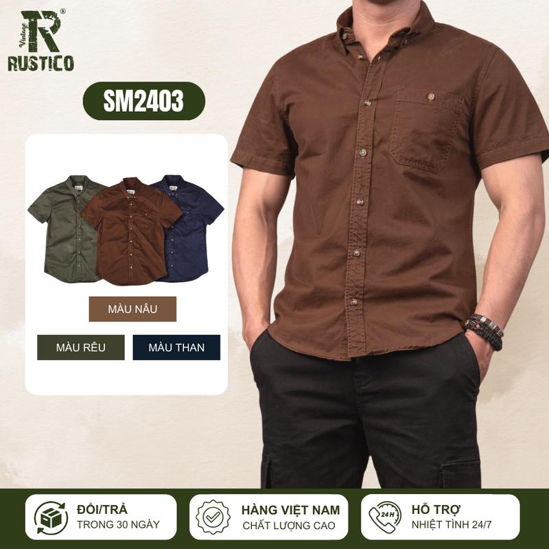 [LIVE] Áo Sơ Mi Kaki Nam Ngắn Tay The Rustico SM2403 - áo sơ mi nam vintage basic chất liệu cao cấp