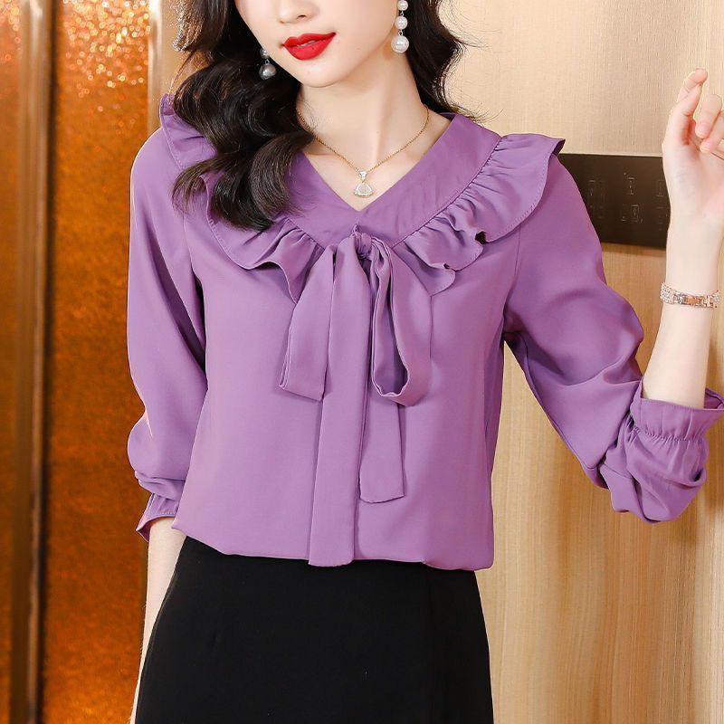 Product Introduction of Áo Sơ Mi Dài Tay Áo, Cho Nữ, Thiết Kế Thắt Nơ Phong Cách Trẻ Trung Và Rực Rỡ, Áo Cánh Xếp Nhún, Áo Che Bụng, Thích Hợp Cho Mùa Xuân Và Mùa Thu, 2024 3
