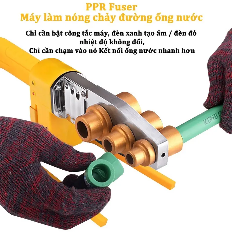 ￼Máy Hàn Ống Nhiệt Các Loại PPR,PE,PB Từ 20-25-32 ( vàng 132 ) / 20-63 ( vàng 163 - 2 lỗ ) Máy Hàn Ống Chuyên Dụng Công Suất 1500w 7