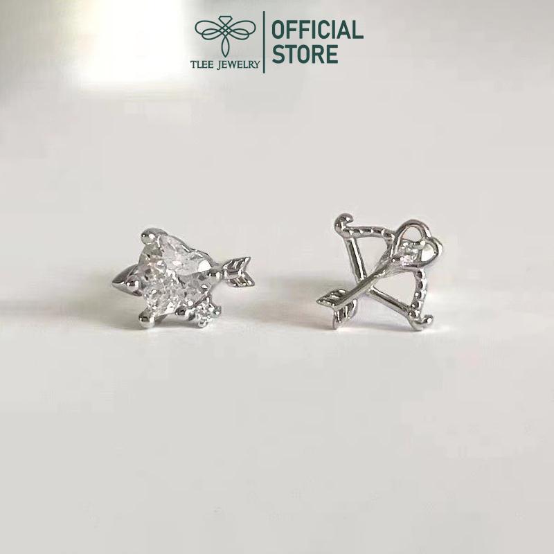 Khuyên tai bạc nữ TLEE cung tên trái tim - thần tính yêu đính đá chốt ren vặn xinh xắn TLEE JEWELRY B0386