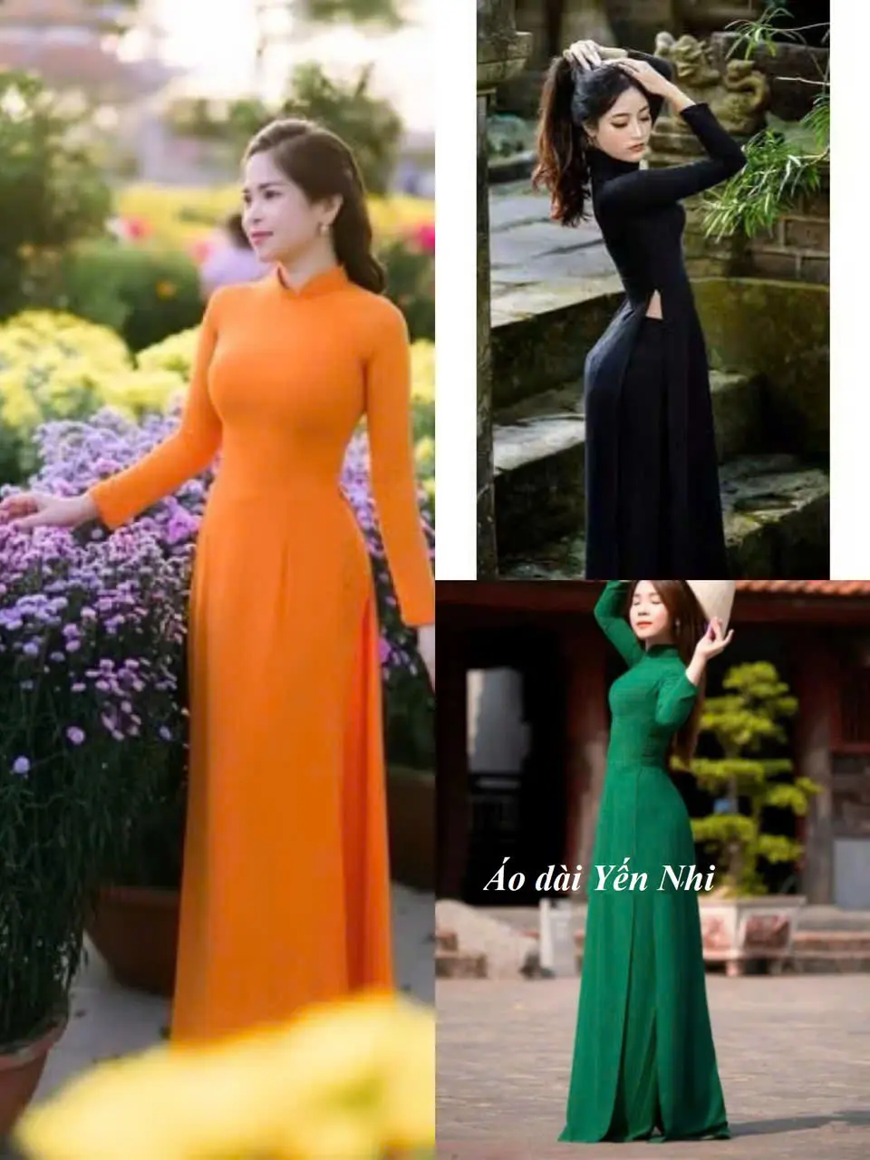 Áo Dài Trơn Truyền Thống 2 Tà Lụa Mỹ Cổ 2p Tay Dài màu Cam, Xanh Đen Mềm Mịn Co Giãn Ong Nữ Voi Thun