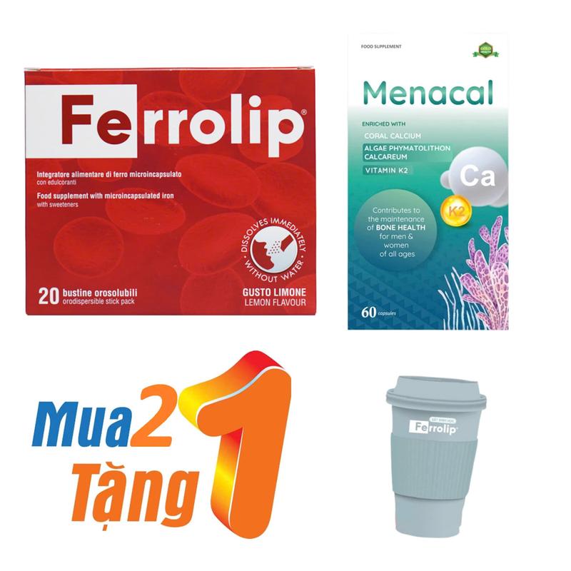 ( Kèm quà tặng) Sắt Ferrolip + canxi Menacal cho mẹ  nhập khẩu Châu Âu