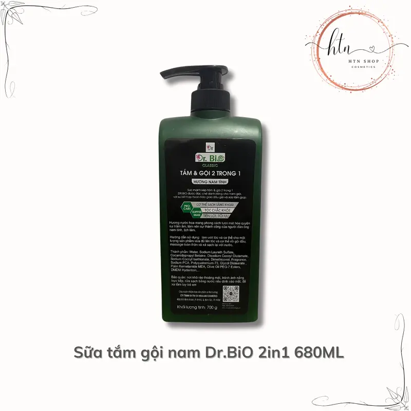 Sữa tắm gội nam 2 in 1 Dr.Bio 700ML | Hương nước hoa romano 2