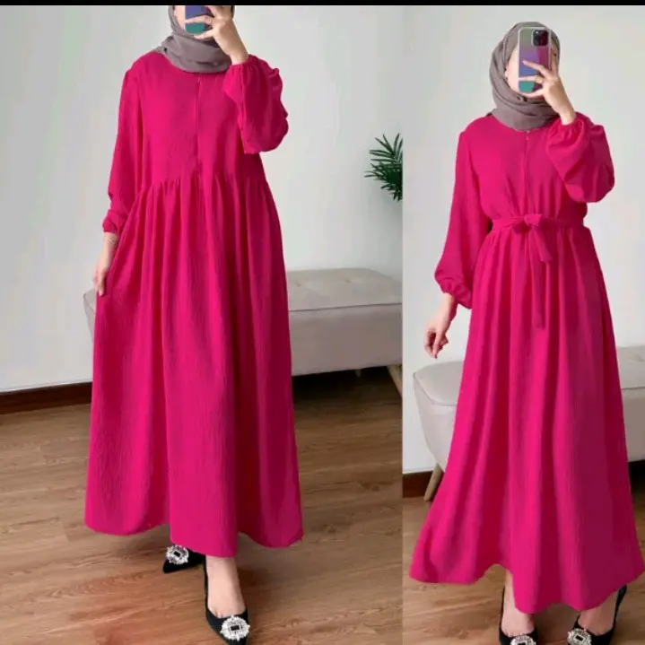 Bavin MIDI dres crinkle airflow polos Nyaman Ibu Menyusui Hitam Formal 4