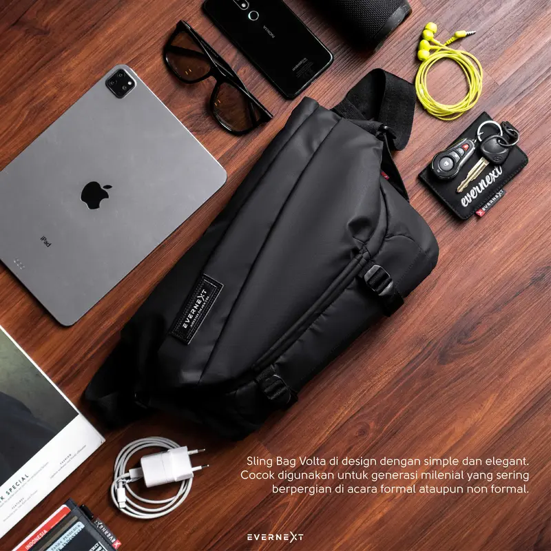 EVERNEXT Tas Selempang Wateproof Pria Sling Bag Pria Anti Air Messenger Bag Volta Tas Selempang Pinggang Multifungsi Pria 2