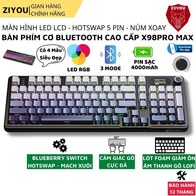 Bàn Phím Cơ Không Dây Ziyou Attack Shark X98 Pro Max Màn Hình Điều Khiển Đa Năng App Tùy Chỉnh Nâng Cao 3 mode Kết Nối