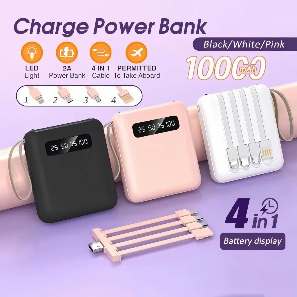 Power Bank 10000mAh External PowerBank Portable Mobile Phone Charger for Xiaomi Iphone Samsung Huawei Led