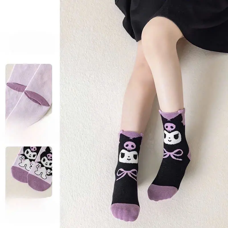 Set 5 Đôi Tất Cao Cổ Cho Bé Gái Họa Tiết Kuromi Tím Đậm Mẫu Mới Phong Cách Nhật Siêu Hot Te33 1