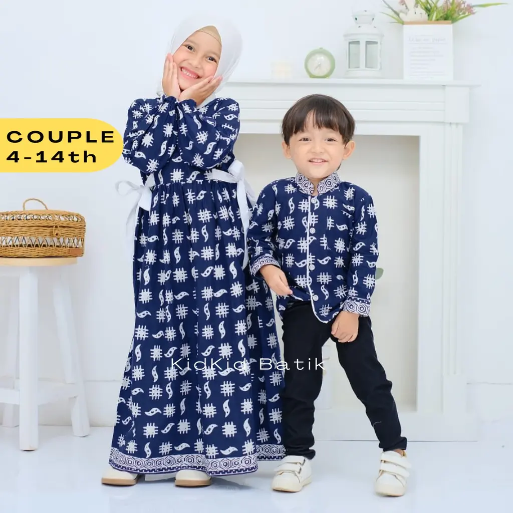 Hem Kemeja Dress Baju Batik Anak Couple Kakak Adik Cowok Cewek Laki Perempuan Baju Muslim Gamis Anak Koko Lengan Panjang Sarimbit Kombinasi Kekinian Katun Bagus Premium 4-13 tahun