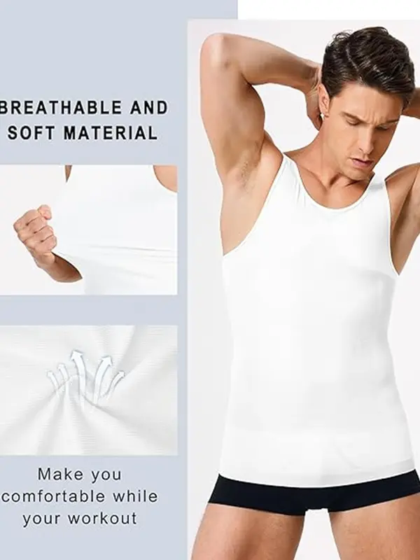 Men's Solid Color Compression Shapewear Vest, Casual Comfortable Breathable Tummy Control Shaper Tank Top, Men's Shapewear Top for Daily Wear 5