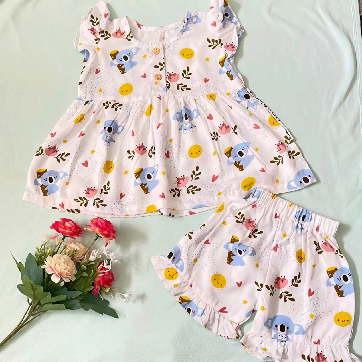Setelan baju anak perempuan bahan katun rayon premium 1 - 3 tahun Kids