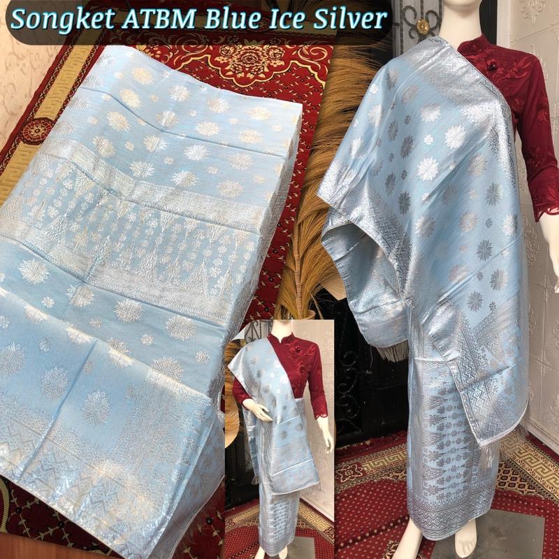 SONGKET ATBM CANTIK MANIS /Blue Ice Silver / songket Tenun Mesin palembang /Songket pengantin 4