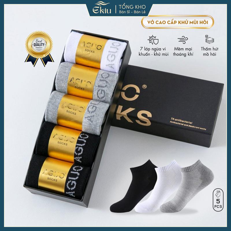  Tất vớ cổ ngắn chống hôi chân cao cấp,set 5 đôi vớ thấm hút mồ hôi chống trượt-Ekiu Shop 