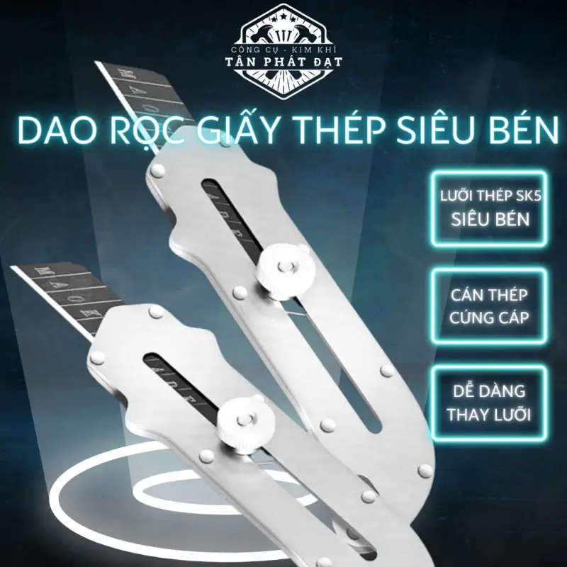 Dao rọc giấy thép không gỉ lưỡi dao thép SK5 sắc bén, Dao dọc giấy thép cao cấp, tay cầm chắc chắn