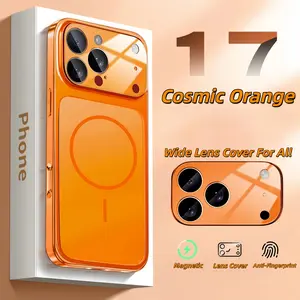Luxury Cosmic Orange Casing Magnetic Phone Case For 17Air 17Pro 17 16 15 14 13 Pro Max Hybrid 2 in 1 Glass Camera Protector Matte PC Hard Cover