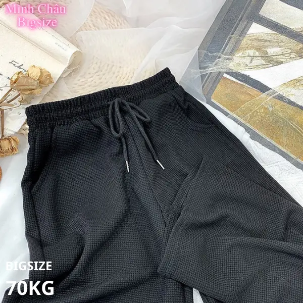Quần Ống Rộng Nữ  Bigsize Cạp Cao Lưng Chun Dáng Suông Chất Liệu Nỉ Tổ Ong Đi Học Đi Chơi Women Pants 4