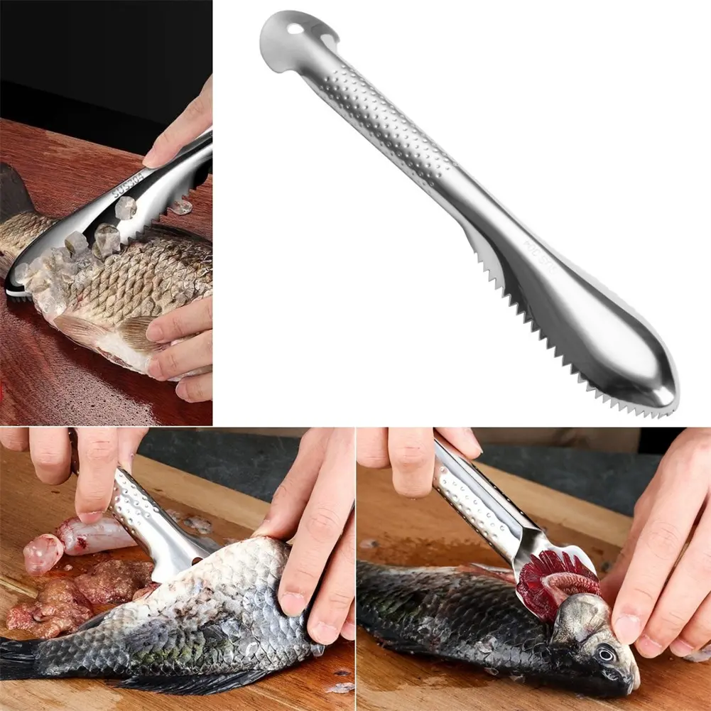 2in1 Stainless Steel Fish Skin Brush Scrape Fish Scales Fish Gills Remove Kitchen Sturdy Utensils