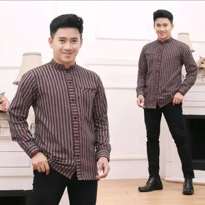 kemeja lurik jawa lengan panjang, kemeja lurik, kemeja khas jawa kain tenun, baju tradisional, Kain tenun ATBM modest no 17 batik solo kemeja  cowok Pekalongan Seragam unisex Nyaman work shirt Pria Katun ke meja Motif Hitam Merah Kantor