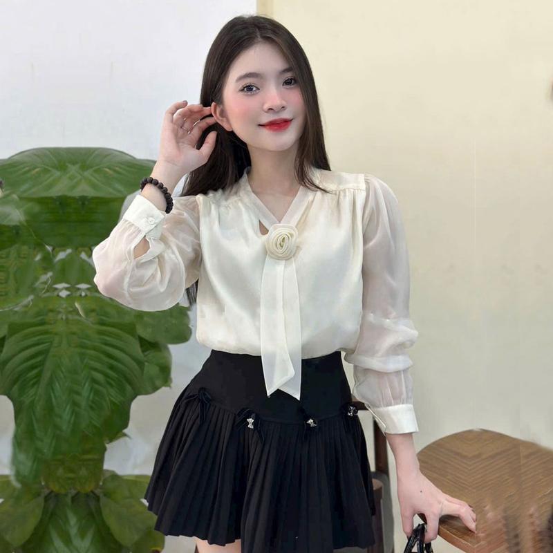 ZUMY fashion Áo sơ mi nơ công sở AHN100 hàng 2 lớp mềm mát trẻ trung áo  buộc áo  trễ 3