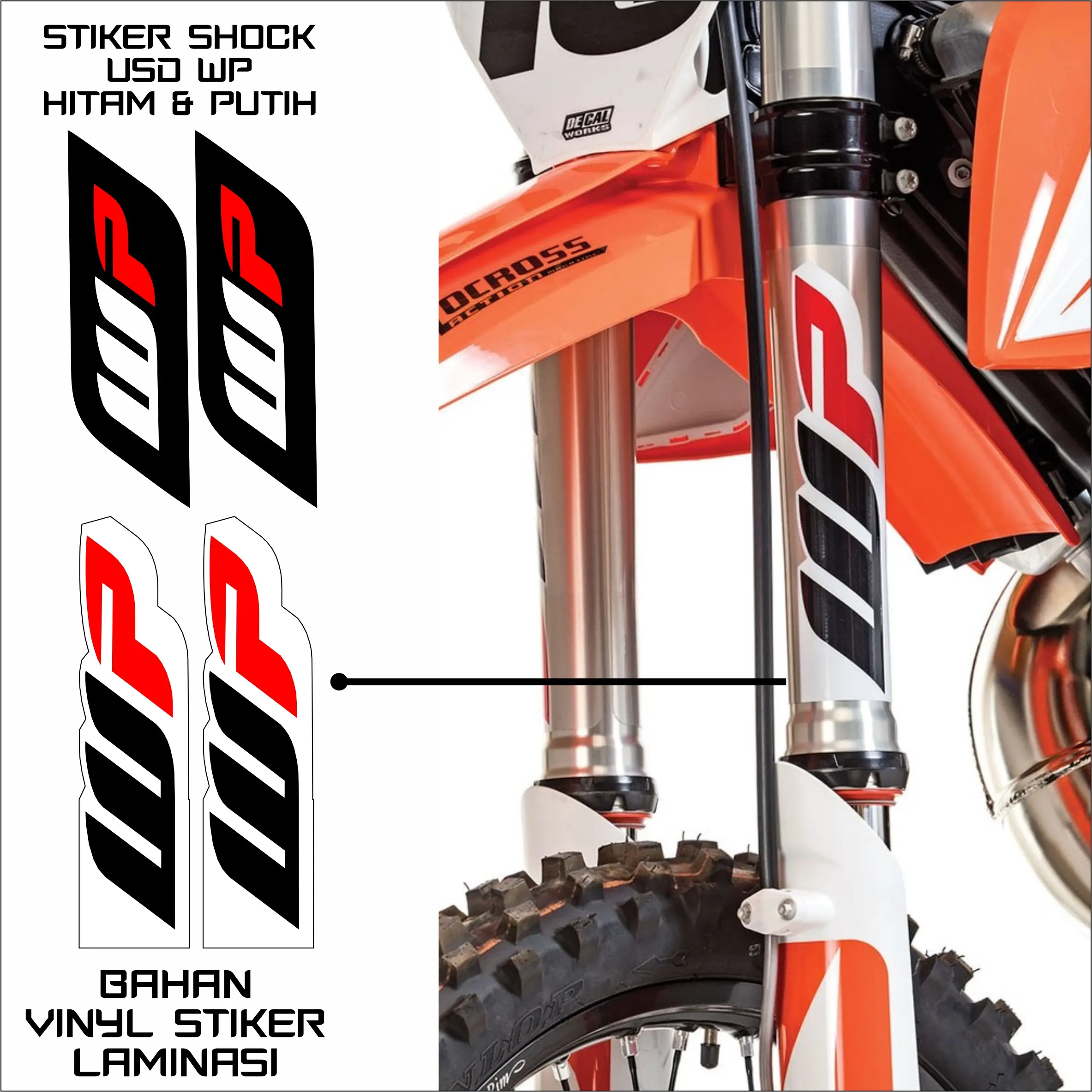 Stiker Shock USD WP Suspension Bahan Vinyl