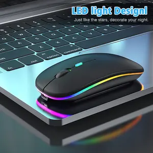 Bluetooth Mouse  Rechargeable Wireless 2.4G Silent RGB LED Laptop Mouse Wireless Mouse Nirkabel Portabel Ultra-tipis Yang Tidak Bersuara Dan Memancarkan Cahaya Tanpa Suara