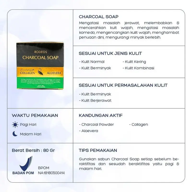 RODEOS Charcoal Soap 80gr - Sabun Wajah Pria Penghilang Jerawat , Minyak Berlebih, Kusam & Komedo 2
