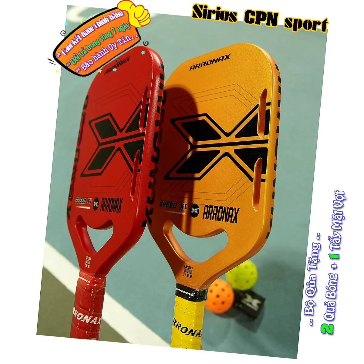 ￼[CHÍNH HÃNG] Vợt Pickleball ARRONAX SPEED X1 bề mặt Carbon Fiber siêu nhám dày 16mm (Mã X1)