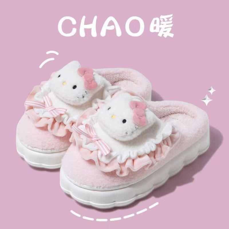 Dép Bông, Hello Kitty, Dành Cho Nữ, Mùa Đông, Mới Trong Nhà, Thích Hợp Cho Ký Túc Xá Sinh Viên, Đế Dày, Thiết Kế Hoạt Hình Dễ Thương, Giày Bông, Cửa Hàng Em BéBub VN